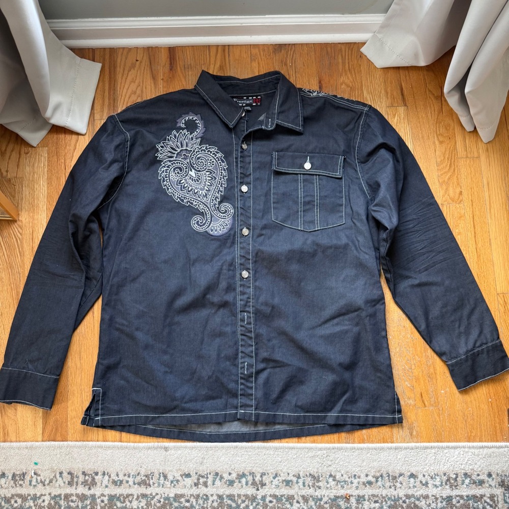 Prestige Royal 3XL Embroidered Paisley Shirt Y2K Hip Hop Western Streetwear
